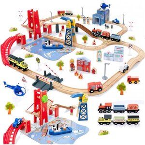 Giant bean 117 Pcs Busy Port City Train Set for Kids- Expandable & Changeable